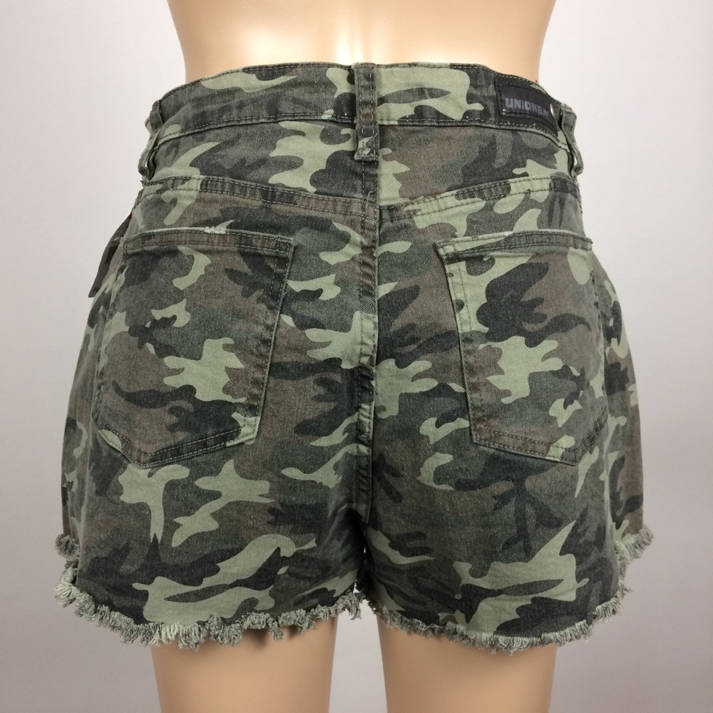 Unionbay High-Rise Distressed Camo Jean Shorts - Picture 2 of 3